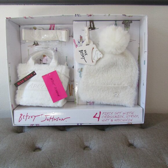 Betsey Johnson 4 Piece Box Set (Hat, Tote, Keychain & strap)